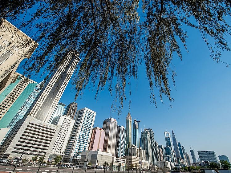 Stock Dubai skyline Sheikh Zayed Road