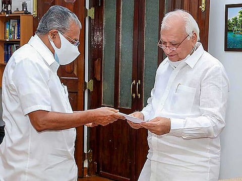 Kerala Chief Minister Pinarayi Vijayan with Governor Arif Mohammed Khan on May 18, 2021. Vijayan will be sworn in for another five-year term on Thursday.