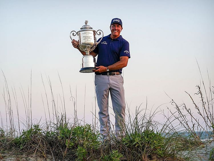 Phil Mickelson with the PGA Championship trophy