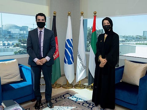 The Afghanistan pavilion will aid the South Asian nation in shifting the world's perspective at the upcoming world fair launching on October 1, 2021. Picture of Reem Al Hashimi, Minister of State for International Cooperation and Director-General of Expo 2020 Dubai, with Javid Ahmad, Ambassador of Afghanistan to the UAE and Commissioner General of the Afghanistan Pavilion at Expo 2020 Dubai, used for illustrative purposes only