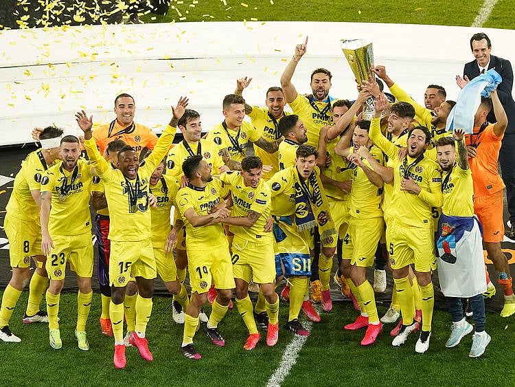 Villarreal celebrate their Europa League triumph over Manchester United