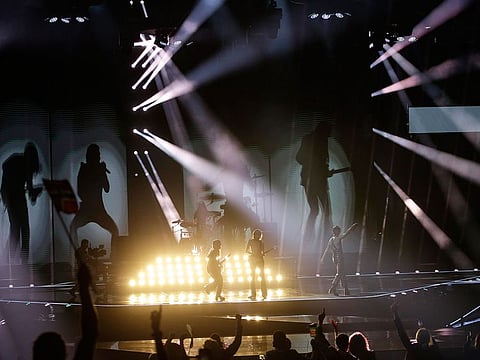 Maneskin from Italy perform Zitti E Buoni after winning the Grand Final of the Eurovision Song Contest at Ahoy arena in Rotterdam, Netherlands. 