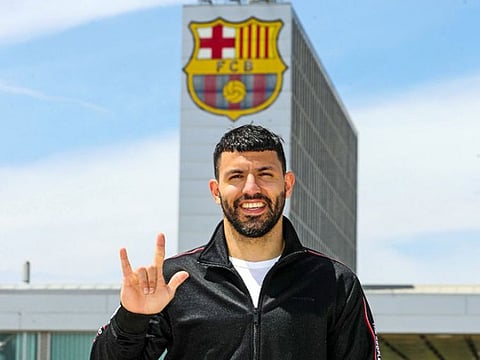 Sergio Aguero at Barcelona HQ
