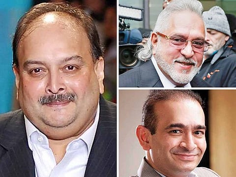 Clockwise from left: Mehul Choksi, Vijay Mallya and Nirav Modi. The Enforcement Directorate (ED), a law enforcement agency and economic intelligence agency in India has seized assets worth Rs181.7 billion, which is 80 per cent of the total losses incurred by the banks.