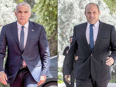 Leader of Israel's Yesh Atid (There Is a Future) party Yair Lapid (left), and leader of the Yamina  party Naftali Bennett. 