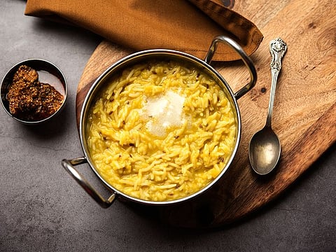 A nutritous meal - Khichdi or rice and lentil cooked together 