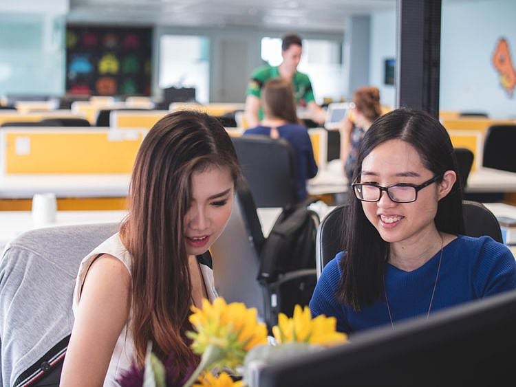 work smiling girls