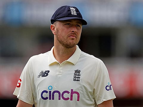England's Ollie Robinson fields on the fifth day of the first Test cricket match between England and New Zealand at Lord's Cricket Ground in London on June 6, 2021.