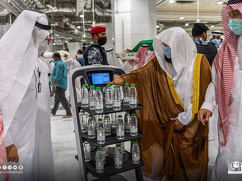 The Zamzam water dispensing robot can distribute 30 bottles in one round. 