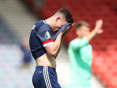 Andrew Robertson reacts after the Scotland loss to Czech Republic