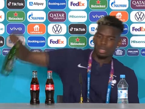 The day after Ronaldo made headlines by removing two bottles of Coca-Cola at a news conference and then encouraging people to drink water instead, France star Paul Pogba has gone viral for removing a bottle of Heineken beer.