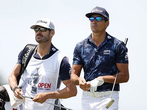 Rafa Cabrera Bello walks with his caddie and brother Miguel Cabrera Bello up the fifth hole during the first round of the 2021 U.S. Open at Torrey Pines Golf Course (South Course) on June 17, 2021 in San Diego, California.  