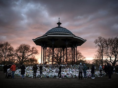  Messages of support and flowers are left in memory of Sarah Everard in London on March 17, 2021. A police officer has pleaded guilty to the rape and kidnapping of Everard, the British woman whose killing in March touched off a national reckoning over male violence against women. 