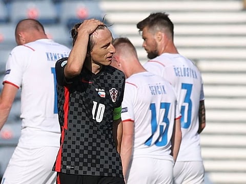 Croatia's Luka Modric looks dejected after the match against the Czech Republic