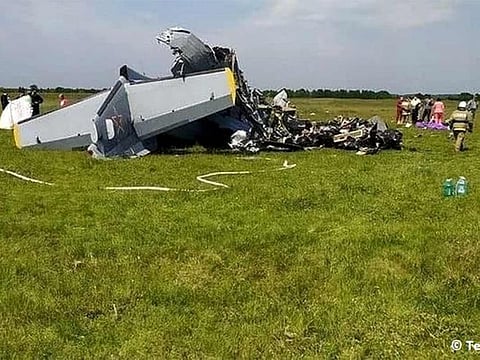 Social media showed pictures of the heavily-damaged plane with an ambulance nearby.