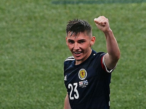 Scotland's midfielder Billy Gilmour toasts the draw against England