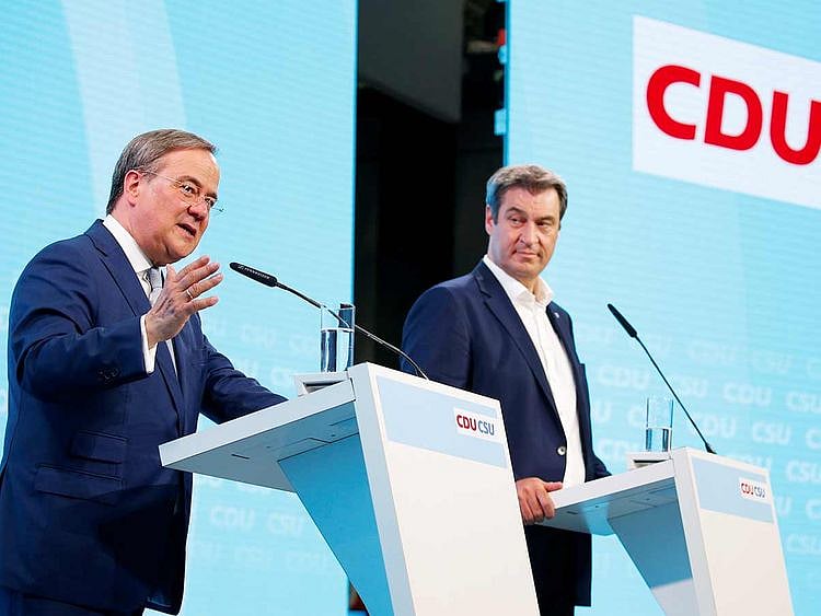 Christian Democratic Union (CDU) leader Armin Laschet and Christian Social Union (CSU) leader Markus Soeder 