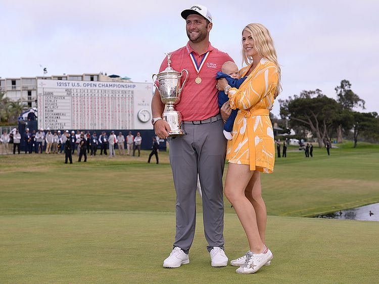 Jon Rahm with wife Kelley Cahill and son Kepa Cahill Rahm after winning the US Open 