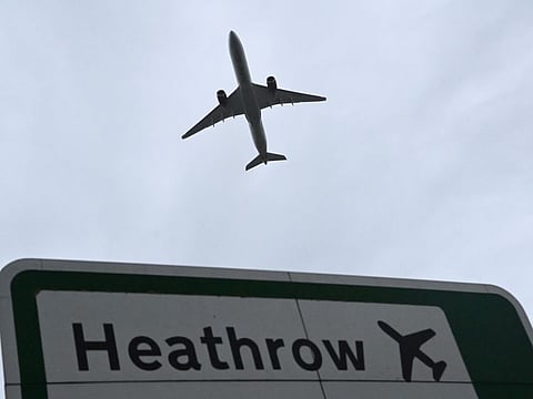 An aircraft takes off at Heathrow Airport in London. 