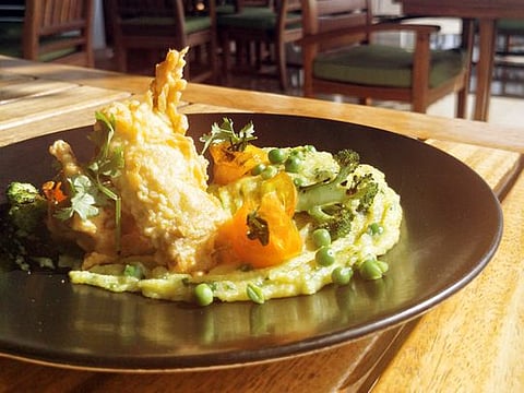 Recipe: Portuguese golden cod fillet with broccoli, green peas and creamy polenta 