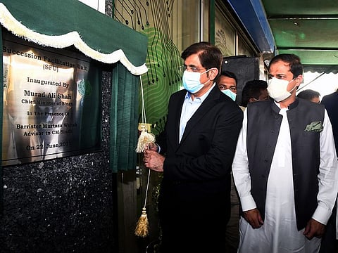 Sindh Chief Minister Syed Murad Ali Shah launches the single window operation system in Karachi.