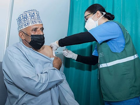 Oman resident receives COVID-19 vaccine at the Oman Convention & Exhibition Centre in Muscat. Jean Jabbour, WHO representative to Oman, receives the COVID-19 vaccine in Muscat in a file photo. Oman’s ministry called on residents and citizens who are yet to take the vaccine to do sO, saying that no side effects or severe complications were recorded as a result of receiving COVID-19 vaccines in the Sultanate.
