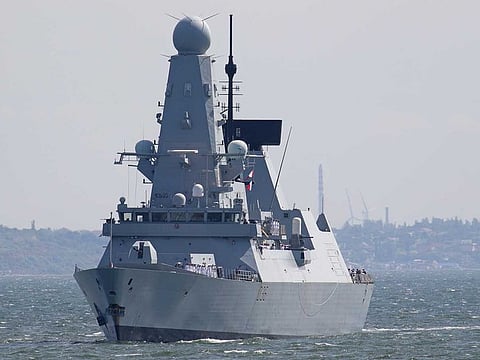 British Royal Navy's Type 45 destroyer HMS Defender arrives at the Black Sea port of Odessa, Ukraine June 18, 2021. 
