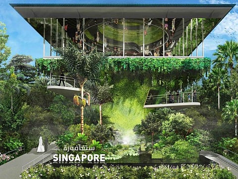 Designed by Singapore-based architecture firm WOHA, the pavilion will “underscore Singapore’s vision of shaping itself into a liveable, sustainable and resilient city of the future through the smart integration of design, technology and nature.