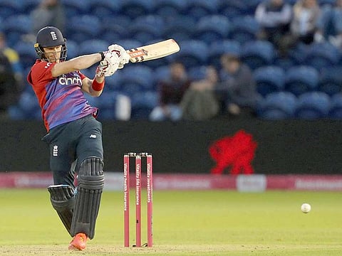 England's Liam Livingstone during the second T20i cricket match between England and Sri Lanka at Cardiff Wales Stadium in Cardiff, Wales. 