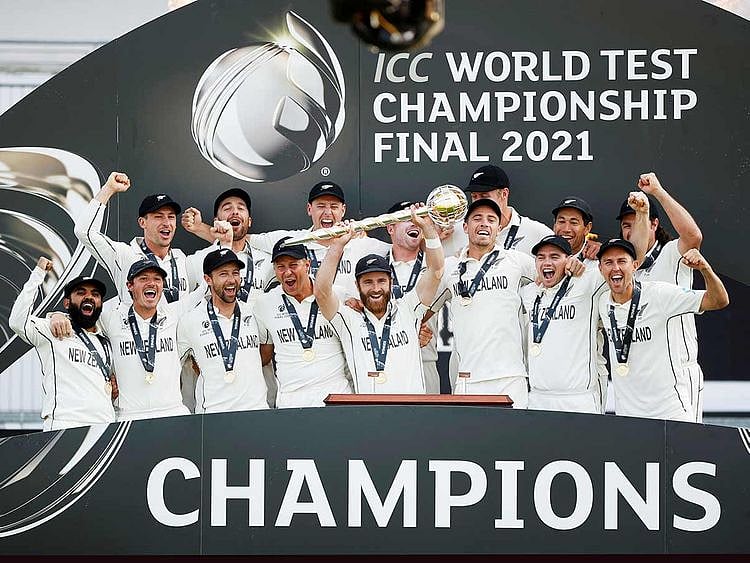 New Zealand's Kane Williamson and teammates