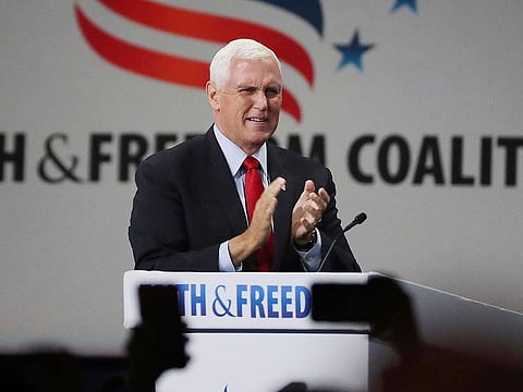 Former vice president Mike Pence speaks during the Road to Majority convention at Gaylord Palms Resort & Convention Center in Kissimmee, Florida.