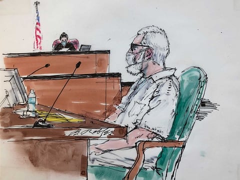 In this courtroom artist sketch Tahawwur Rana, appears during an extradition hearing in federal US court in Los Angeles on June 24, 2021. 