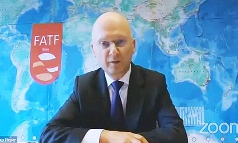 FATF President Dr Marcus Pleyer addressing a virtual press conference in Paris on June 25, 2021.