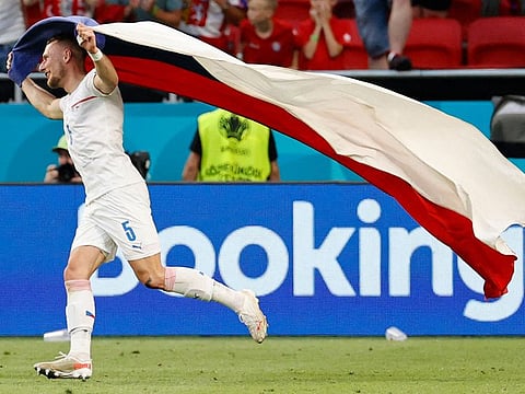 Czech Republic's defender Vladimir Coufal celebrates the win over the Netherlands