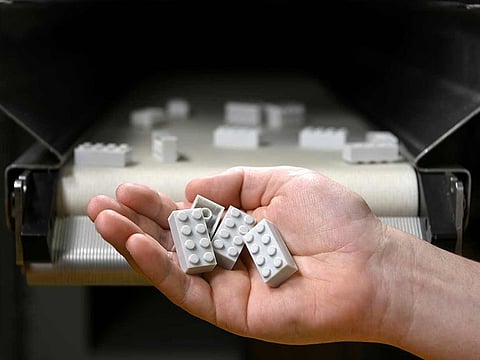 View of bricks fresh off production at Lego's materials and safety testing labs in Billund, Denmark. 