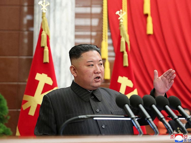 North Korean leader Kim Jong Un attending an enlarged meeting of the 2nd Political Bureau of the Party Central Committee at the 8th congress of the Workers’ Party of Korea at the Party Central Committee Headquarters in Pyongyang on June 29, 2021.