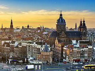 Amsterdam city skyline.