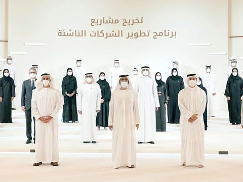 His Highness Sheikh Mohammed bin Rashid Al Maktoum, Vice President and Prime Minister of the UAE and Ruler of Dubai attended the graduation ceremony of the first batch of entrepreneurs of the Higher Colleges of Technology (HCT) Startup Development Programme.