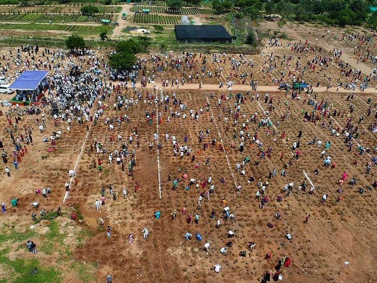  The event, as part of the Green India Challenge, and led by Telangana Rashtra Samiti (TRS) Rajya Sabha member of parliament J Santosh Kumar in Adilabad is expected to enter the Guinness Book World Records. The earlier record of 300,300 saplings was registered in Turkey in 2019.