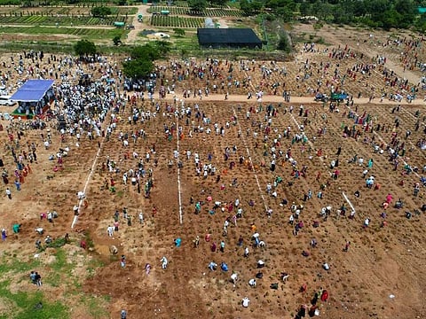  The event, as part of the Green India Challenge, and led by Telangana Rashtra Samiti (TRS) Rajya Sabha member of parliament J Santosh Kumar in Adilabad is expected to enter the Guinness Book World Records. The earlier record of 300,300 saplings was registered in Turkey in 2019.