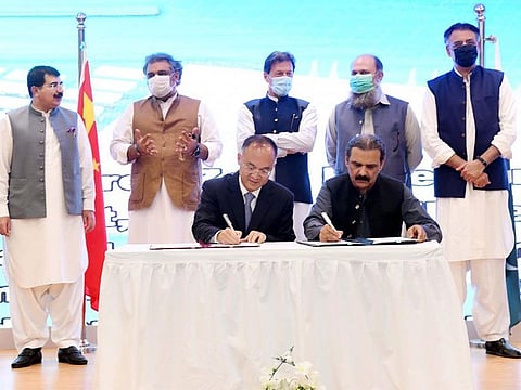  Pakistan’s Prime Minister Imran Khan witnessing the signing of MoUs in Gwadar on July 5, 2021.