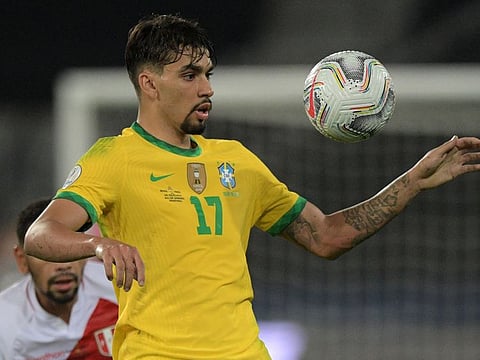 Brazil's Lucas Paqueta controls the ball during their Copa America semi-final match against Peru at the Nilton Santos Stadium in Rio de Janeiro, on Monday.