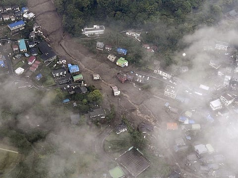 An aerial view shows the site of a mudslide caused by heavy rain at Izusan district in Atami, Japan July 3, 2021.