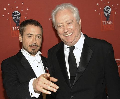 Actor Robert Downey Jr, left, and his father Robert Downey Sr arrive at Time's 100 Most Influential People in the World Gala on Thursday, May 8, 2008 in New York.