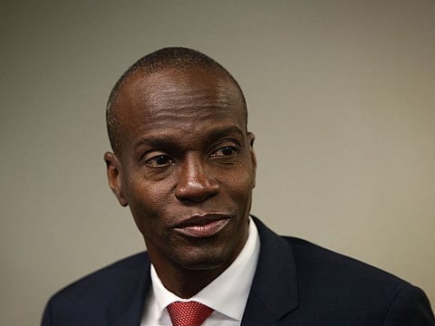In this file photo taken on April 20, 2016 then Haitian presidential candidate Jovenel Moise arrives at the National Press Club in Washington, DC.