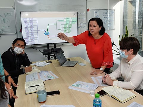 Juliana Khalil teaching Arabic language using mind mapping. 