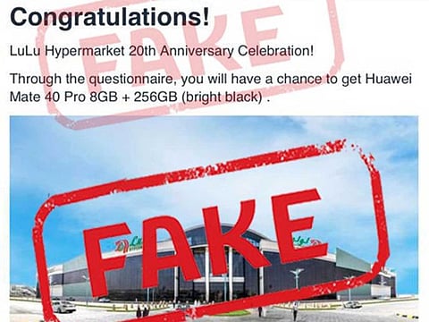 Lulu Group in UAE warns of fake website offering 20th anniversary gift.