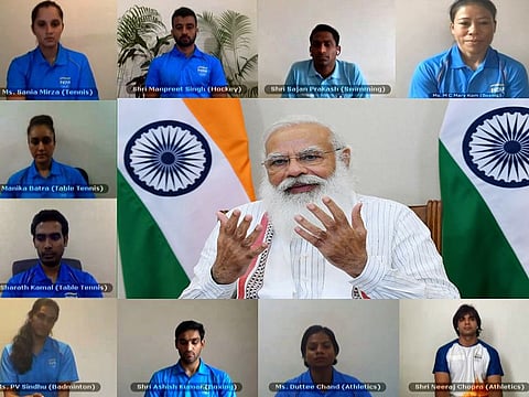 Pep talk: Indian Prime Minister Narendra Modi urged the elite Tokyo-bound Indian athletes to give their best during a video conference on Tuesday.