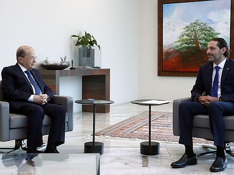 Lebanon's prime minister-designate Saad Hariri meeting with President Michel Aoun at the presidential palace in Baabda, east of the capital Beirut., on July 15.