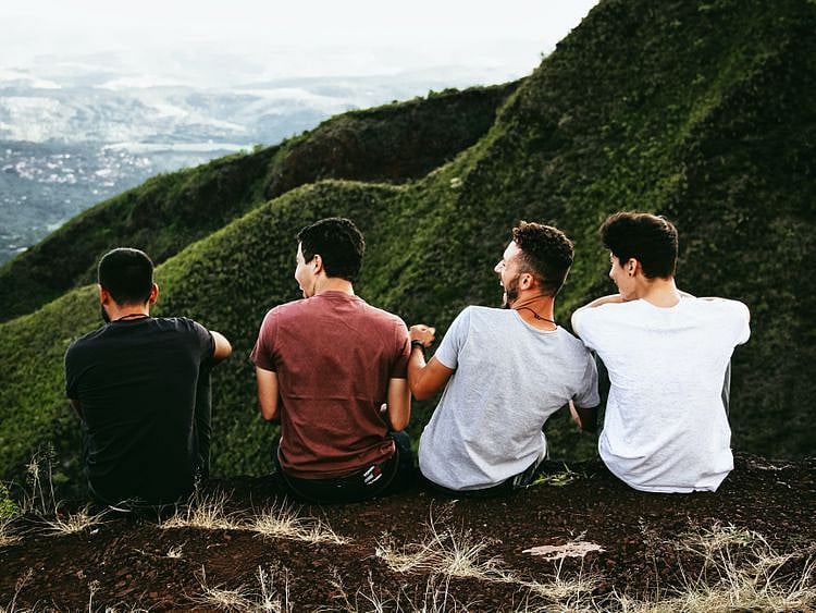 Friends laughing happy  